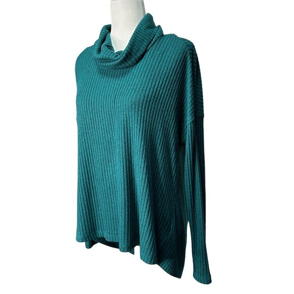 SATURDAY SUNDAY Womens XS / S Oversized Cowl Neck Ribbed Plush Knit Top Teal - Picture 3 of 10